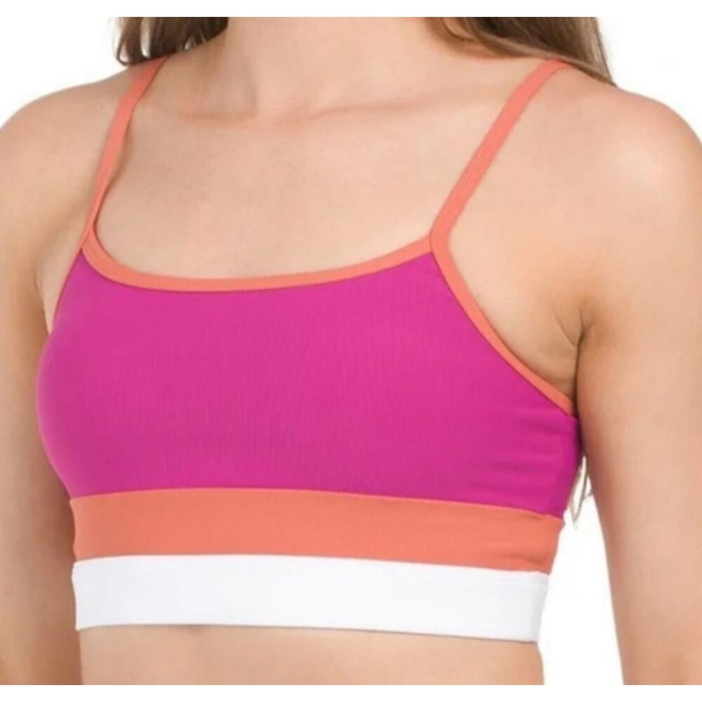 NWT WILO Ribbed Pink Orange Color Block Sports Bra Size S